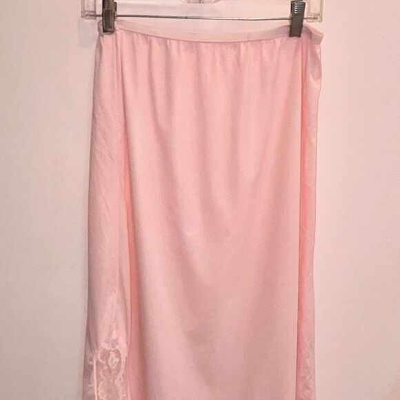 Long Pink Lace Slip Skirt Size L Romanticcore Satin Maxi Skirt - Picture 6 of 11